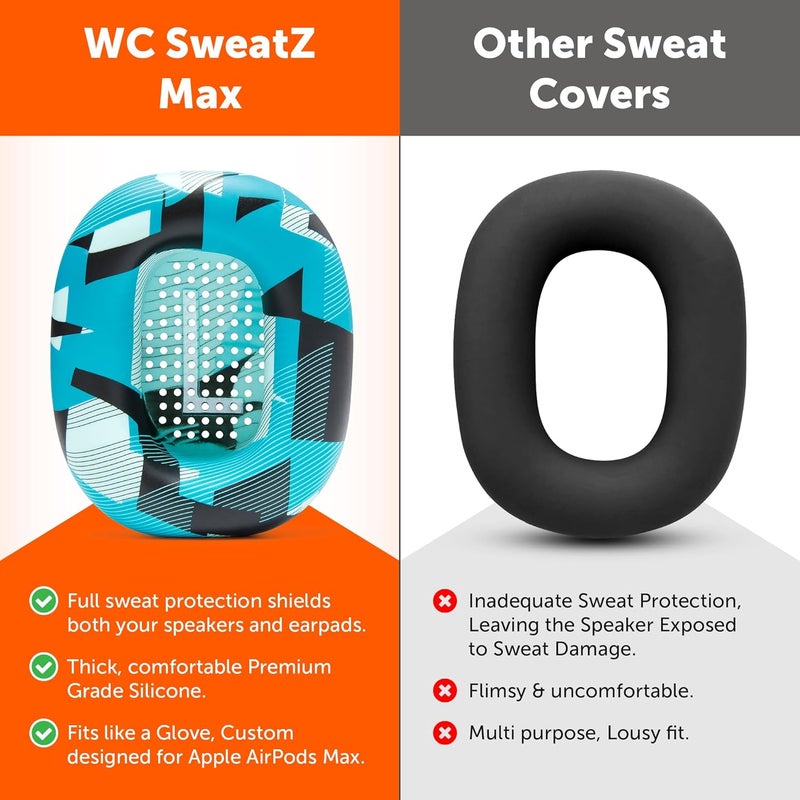 WC SweatZ Max - Patented Protective Earpad Covers for Airpods Max Made by Wicked Cushions | Sweatproof & Easily Washable | Full Earpad Sweat Protection | Cyan Prism - Image 3